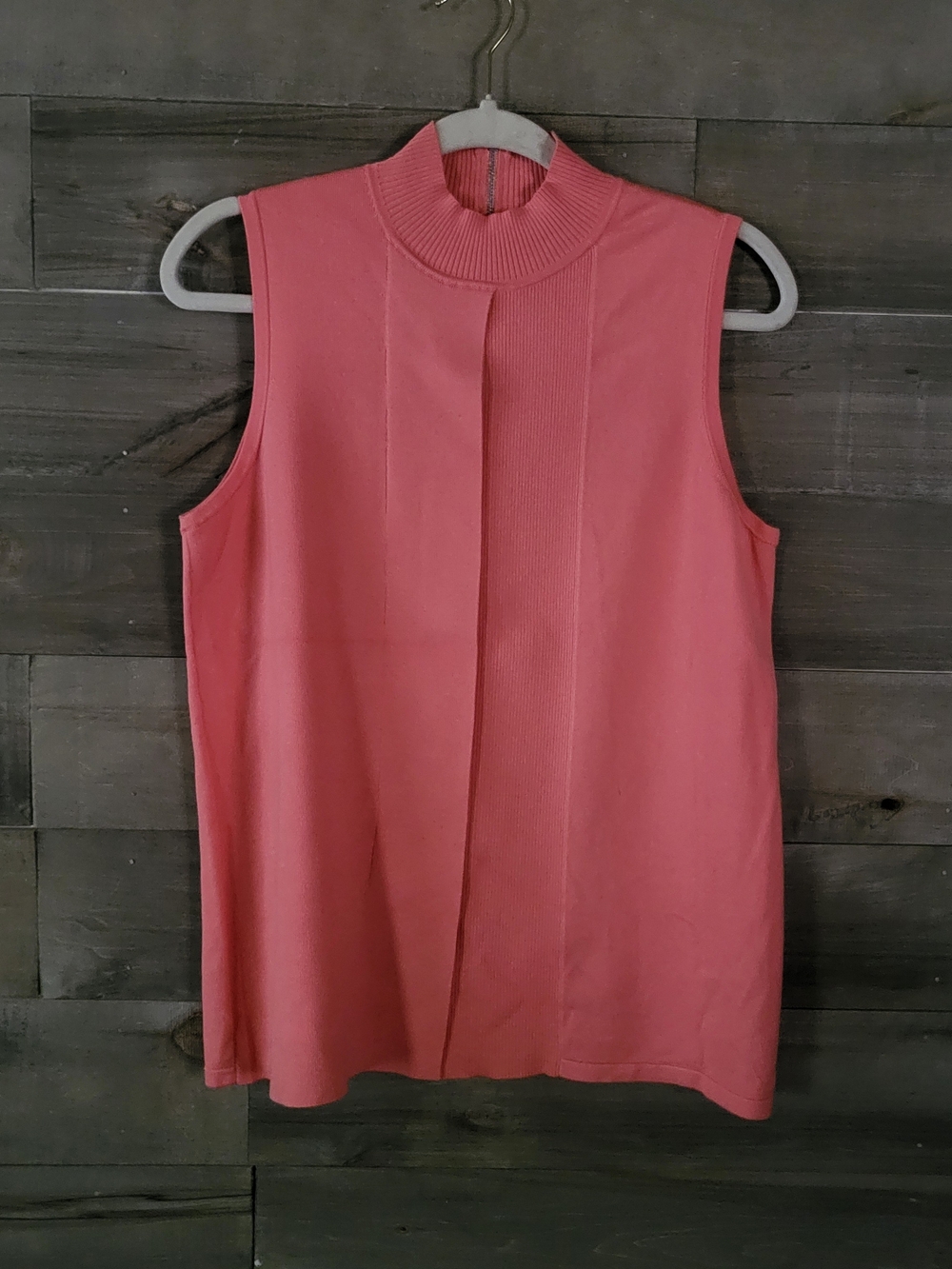 Doncaster Collection Silk Cotton Coral Mock Neck Sleeveless Sweater Top Medium